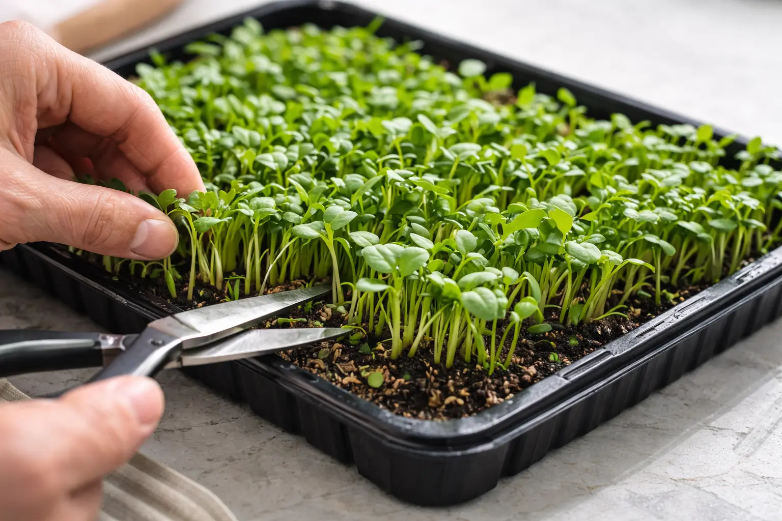 Microgreens tray freshly harvested